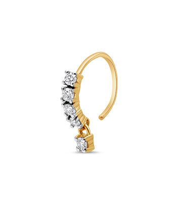 Shimmering Four-Stone Curved Nose Hoop with Dangle Drop