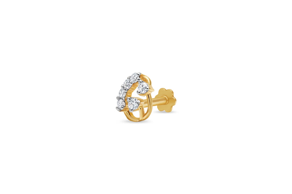 Classical Curved Floral Diamond Nose Stud (Two-Tone Gold)