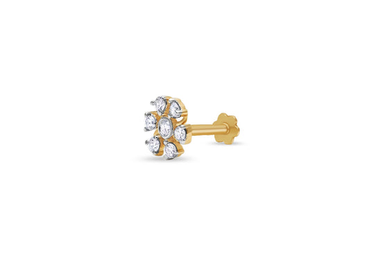 Classical Floral Seven-Stone Diamond Nose Stud (Screw Back)