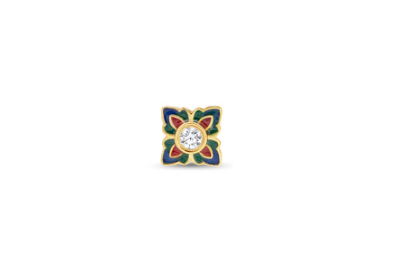 Multicolor Enamel Flower Diamond Gold Nose Pin (Nath / Stud)