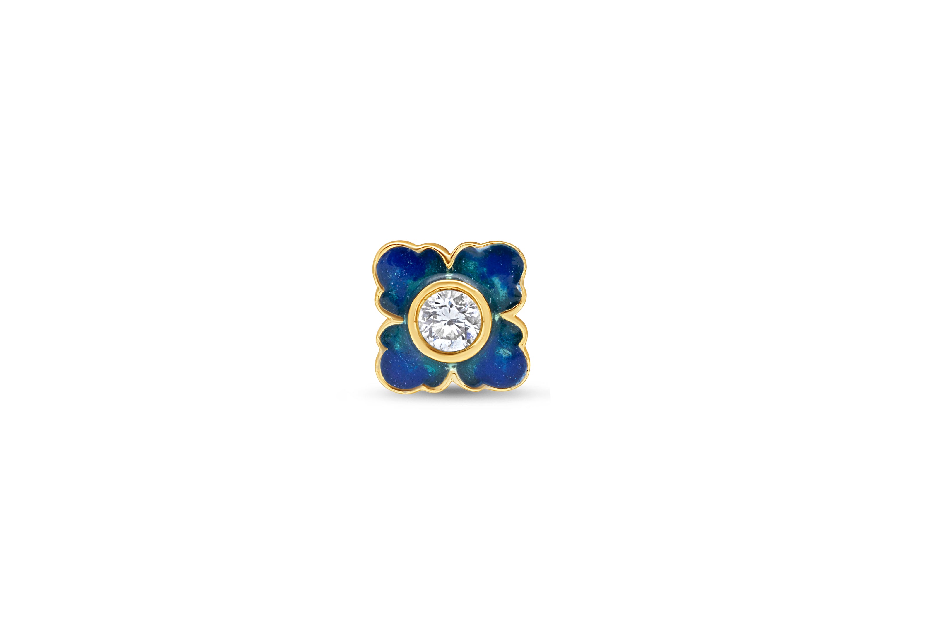 Blue Enamel Flower Diamond Gold Nose Pin (Nath / Stud)