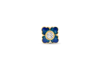 Blue Enamel Flower Diamond Gold Nose Pin (Nath / Stud)