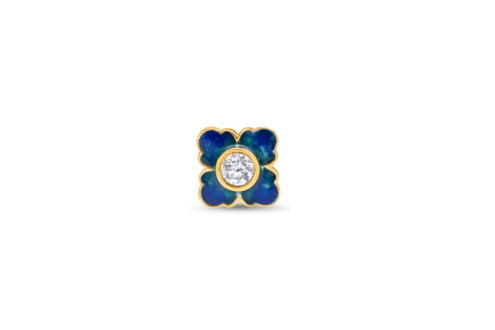 Blue Enamel Flower Diamond Gold Nose Pin (Nath / Stud)