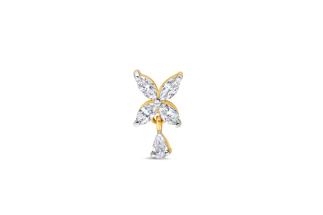 Butterfly Marquise Diamond Dangle Gold Nose Pin (Nath / Stud)