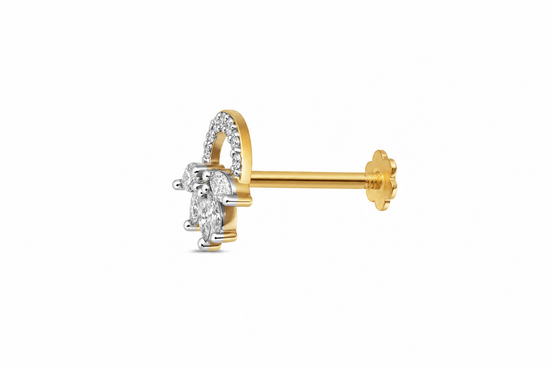Marquise & Round Diamond Half-Moon Gold Nose Pin (Nath / Stud)