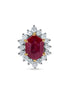 Hexagon Ruby & Diamond Halo Gold Stud Earring / Piercing Stud