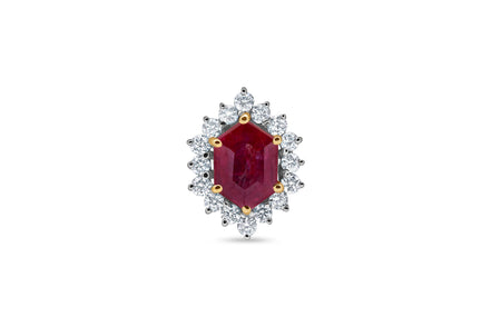 Hexagon Ruby & Diamond Halo Gold Stud Earring / Piercing Stud