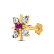 Ruby & Diamond Starburst Floral Gold Nose Pin (Nath / Stud)