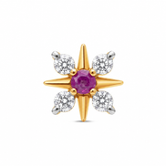 Ruby & Diamond Starburst Floral Gold Nose Pin (Nath / Stud)
