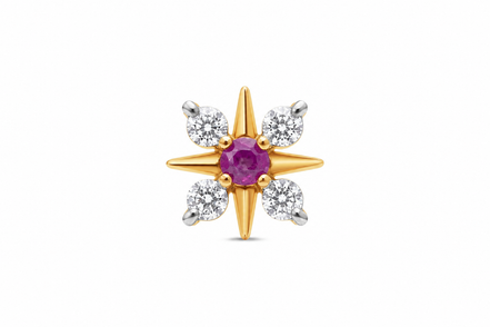 Ruby & Diamond Starburst Floral Gold Nose Pin (Nath / Stud)