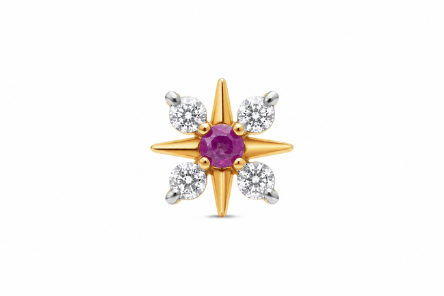Ruby & Diamond Starburst Floral Gold Nose Pin (Nath / Stud)