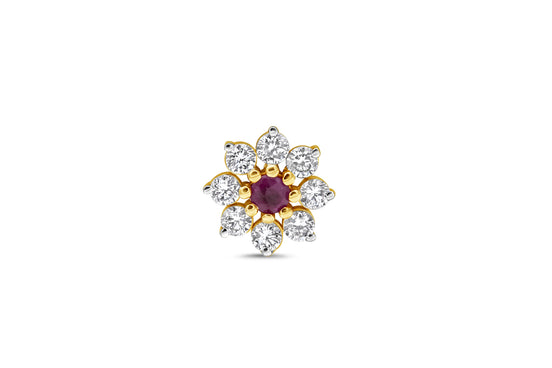 Ruby & Diamond Floral Cluster Gold Nose Pin (Nath / Stud)
