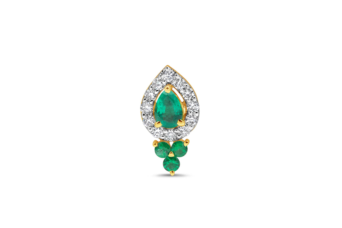 Pear Emerald & Diamond Teardrop Gold Nose Pin (Nath / Stud)