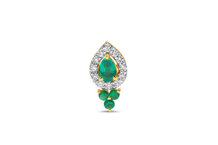 Pear Emerald & Diamond Teardrop Gold Nose Pin (Nath / Stud)