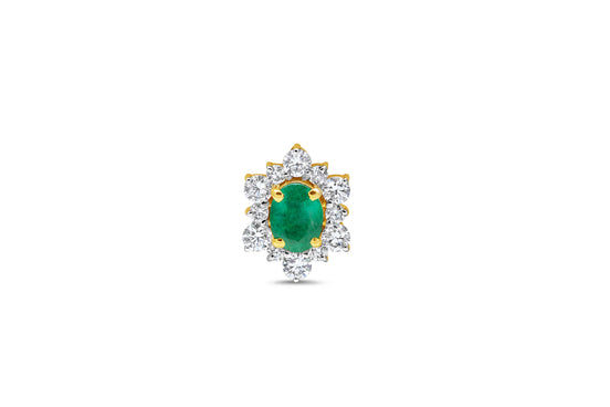 Oval Emerald & Diamond Floral Gold Nose Pin (Nath / Stud)