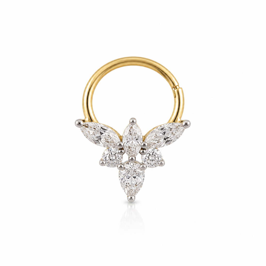 Botanical Blossom Diamond Septum Clicker / Daith Piercing Hoop
