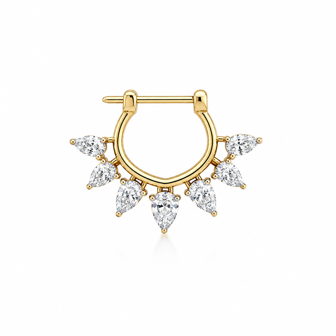 Pear Diamond Starburst Gold Septum Clicker / Nose Ring / Earring Hoop
