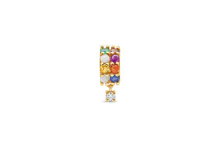 Navratna Gemstone Band Nose Ring with Hanging Diamond Drop