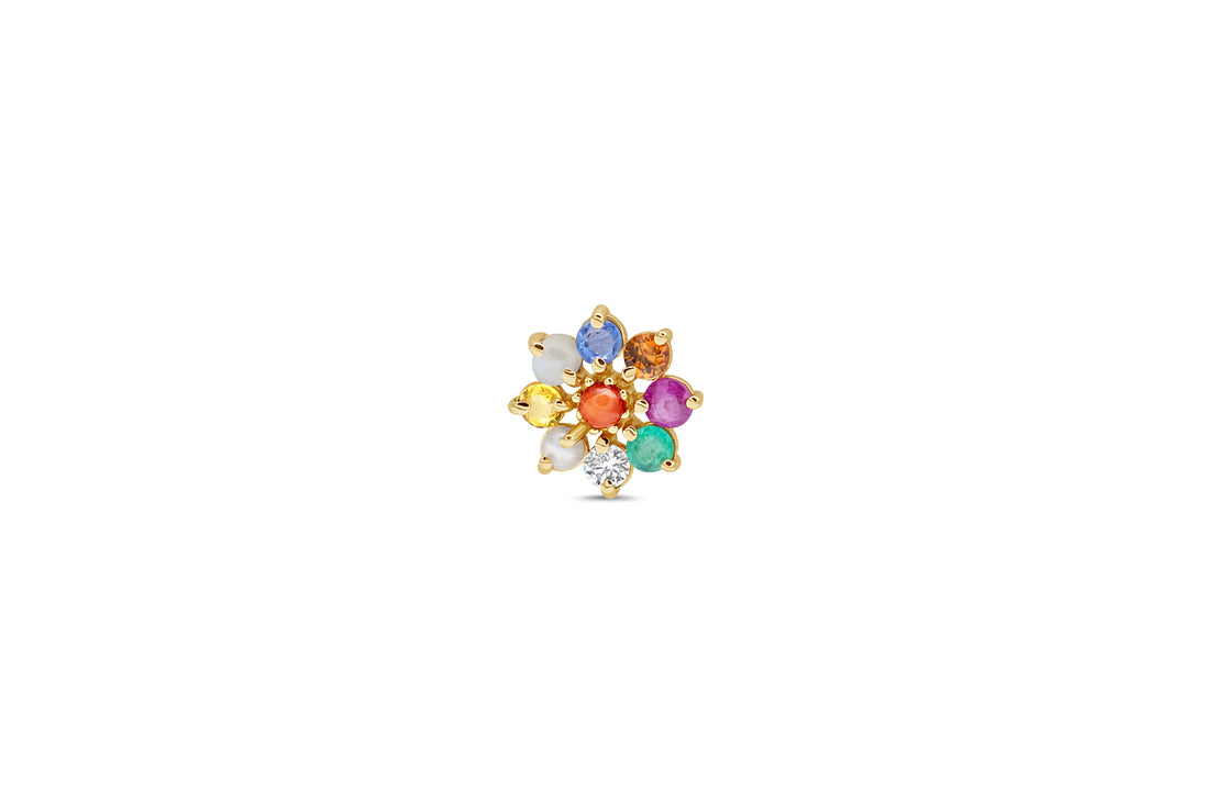 Navratna Multi-Color Gemstone & Diamond Gold Nose Pin (Nath)