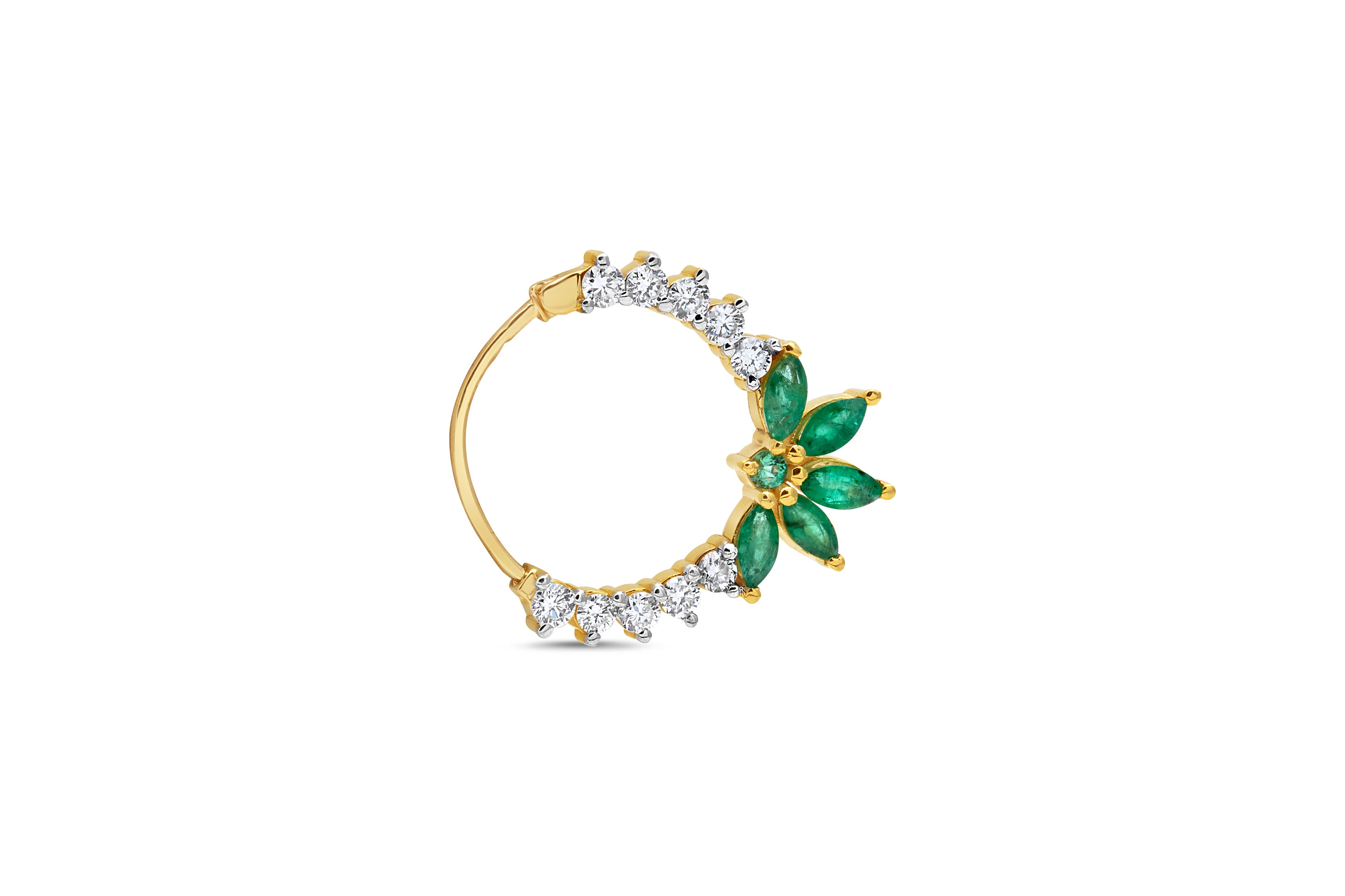 Emerald Floral Diamond Nose Ring (Nath / Bali)