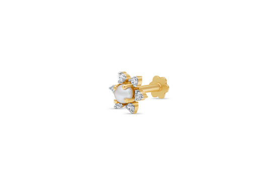 Pearl & Diamond Snowflake Floral Gold Nose Pin (Nath / Stud)