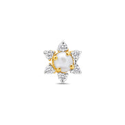 Pearl & Diamond Snowflake Floral Gold Nose Pin (Nath / Stud)
