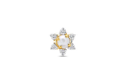 Pearl & Diamond Snowflake Floral Gold Nose Pin (Nath / Stud)