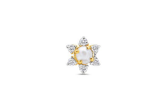 Pearl & Diamond Snowflake Floral Gold Nose Pin (Nath / Stud)