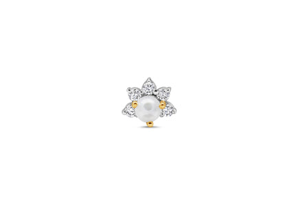 Pearl & Diamond Crown Motif Gold Nose Pin (Nath / Stud)