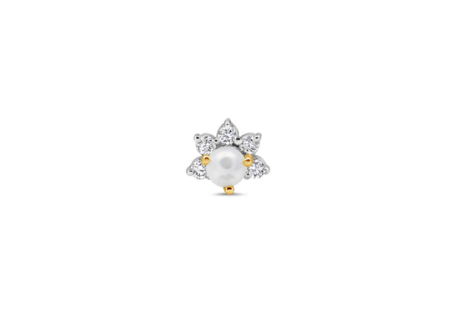 Pearl & Diamond Crown Motif Gold Nose Pin (Nath / Stud)