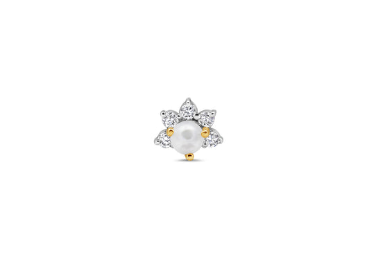 Pearl & Diamond Crown Motif Gold Nose Pin (Nath / Stud)