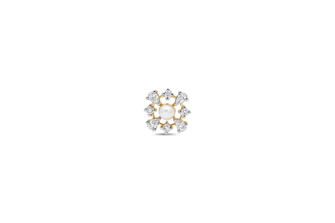 Pearl & Diamond Floral Gold Nose Pin (Nath / Stud)