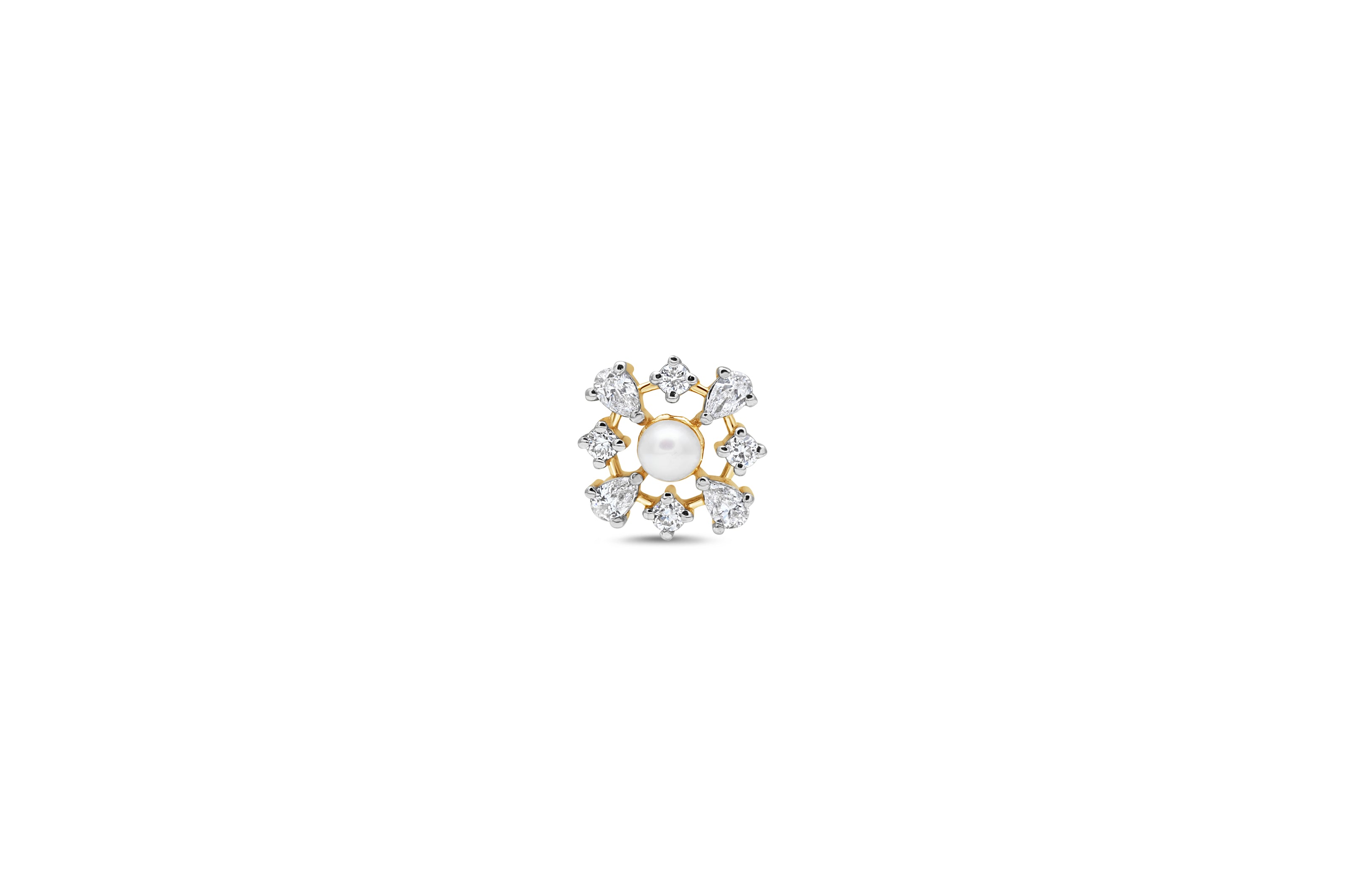 Pearl & Diamond Floral Gold Nose Pin (Nath / Stud)