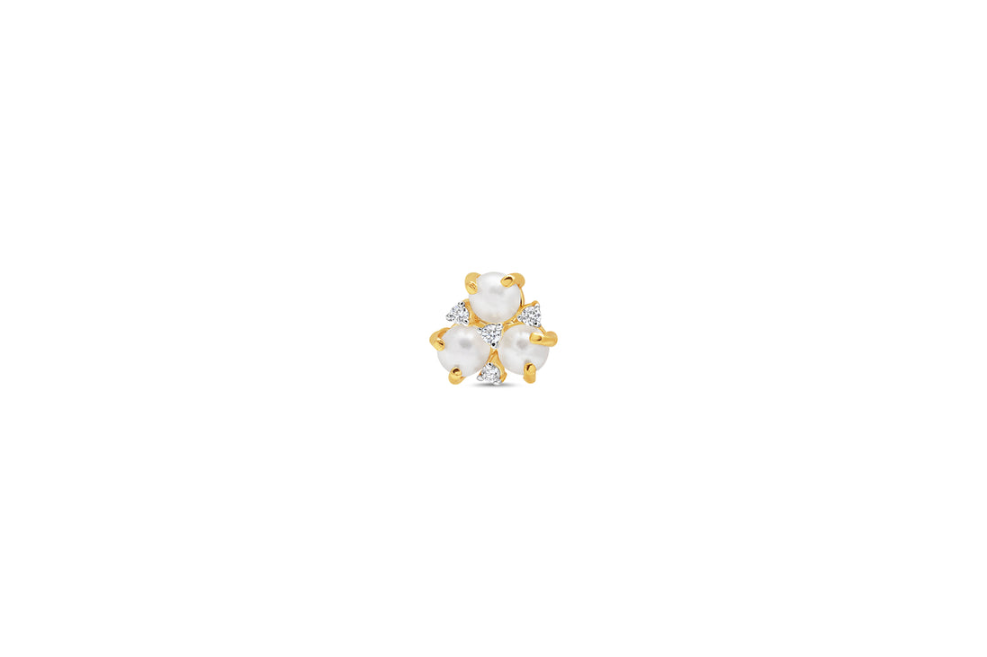 Pearl & Diamond Floral Gold Nose Pin (Nath / Stud)