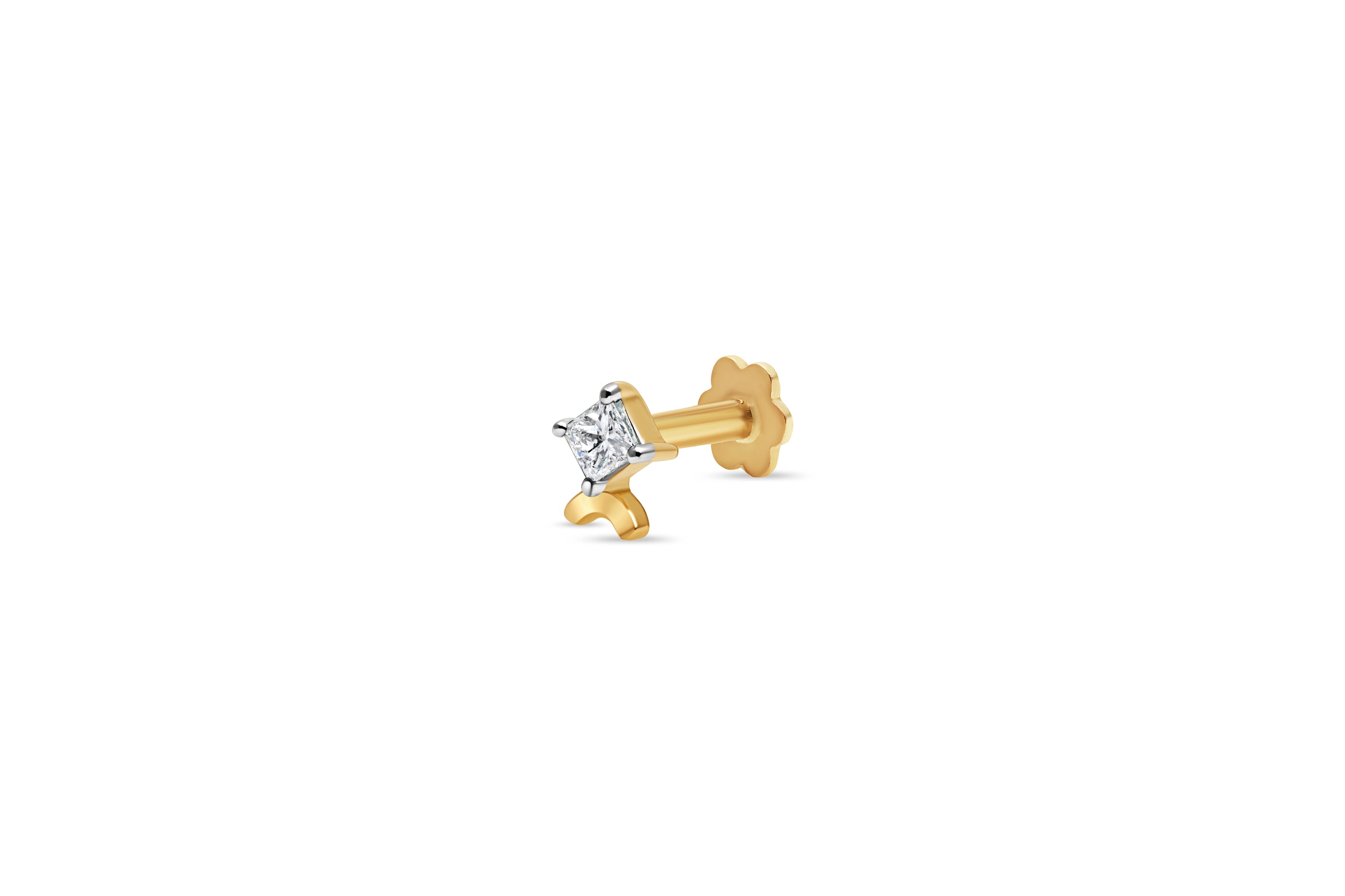 Princess Cut Diamond Curved Crest Gold Nose Pin (Nath / Stud)