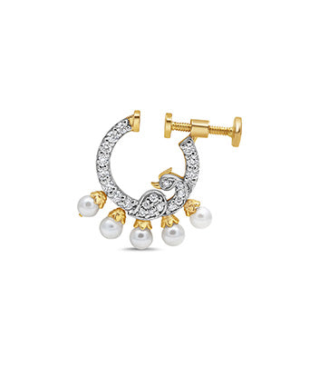 Embrace Royal Elegance: The Traditional Diamond & Pearl Peacock Nose Ring